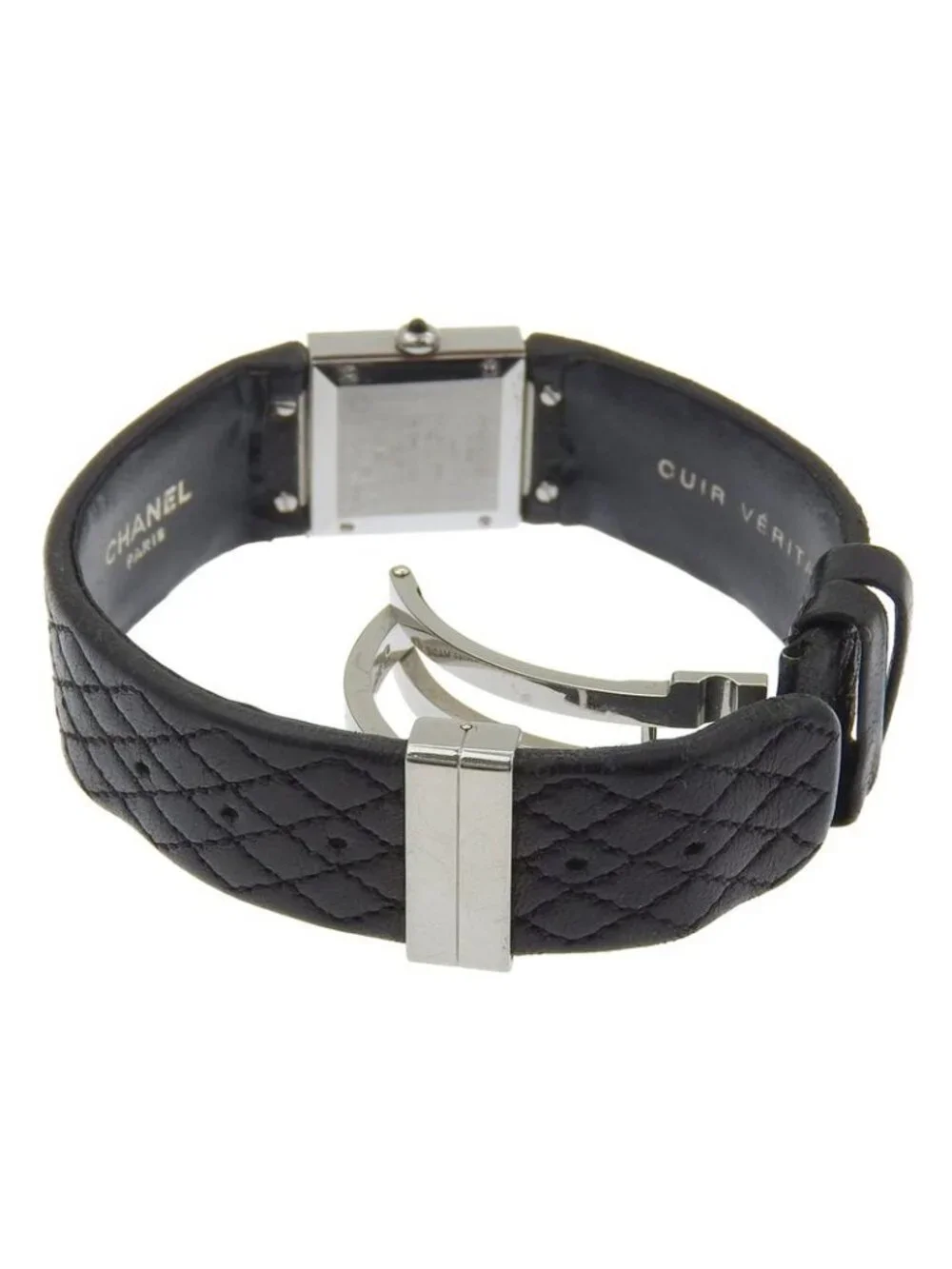 Chanel Quilted Stainless Steel Leather Black Quartz Analog Display - Picture 5 of 8